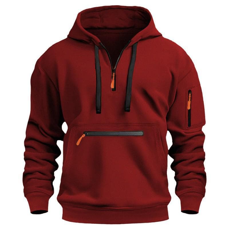 Men's Waterproof Zipper Pocket Hoodie - Autumn/Winter Casual Sportswear XL claret