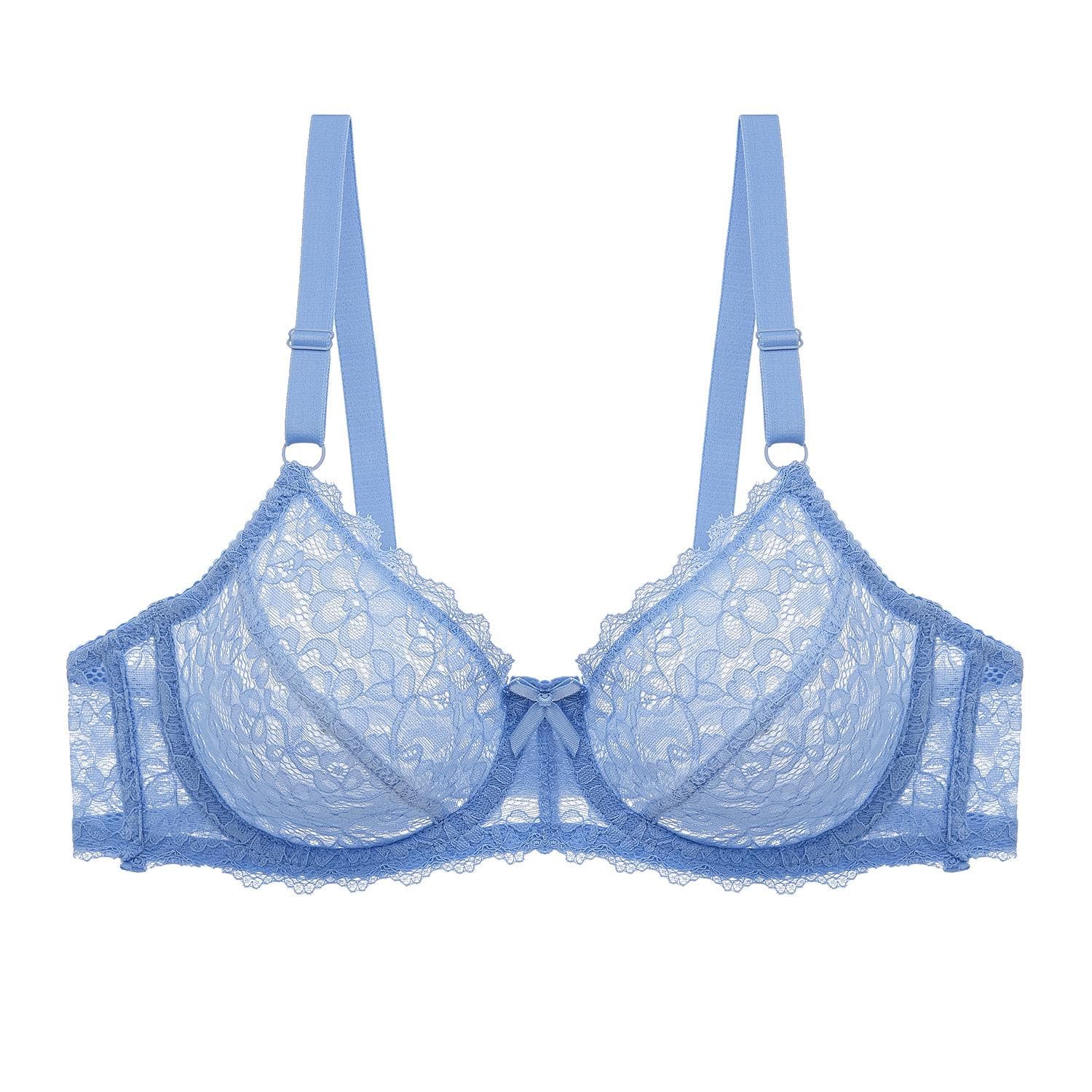 Ultra-thin Plus Size Wome Underwear Bra Solid Transparent Lace Ladies Brasiere 38B blue