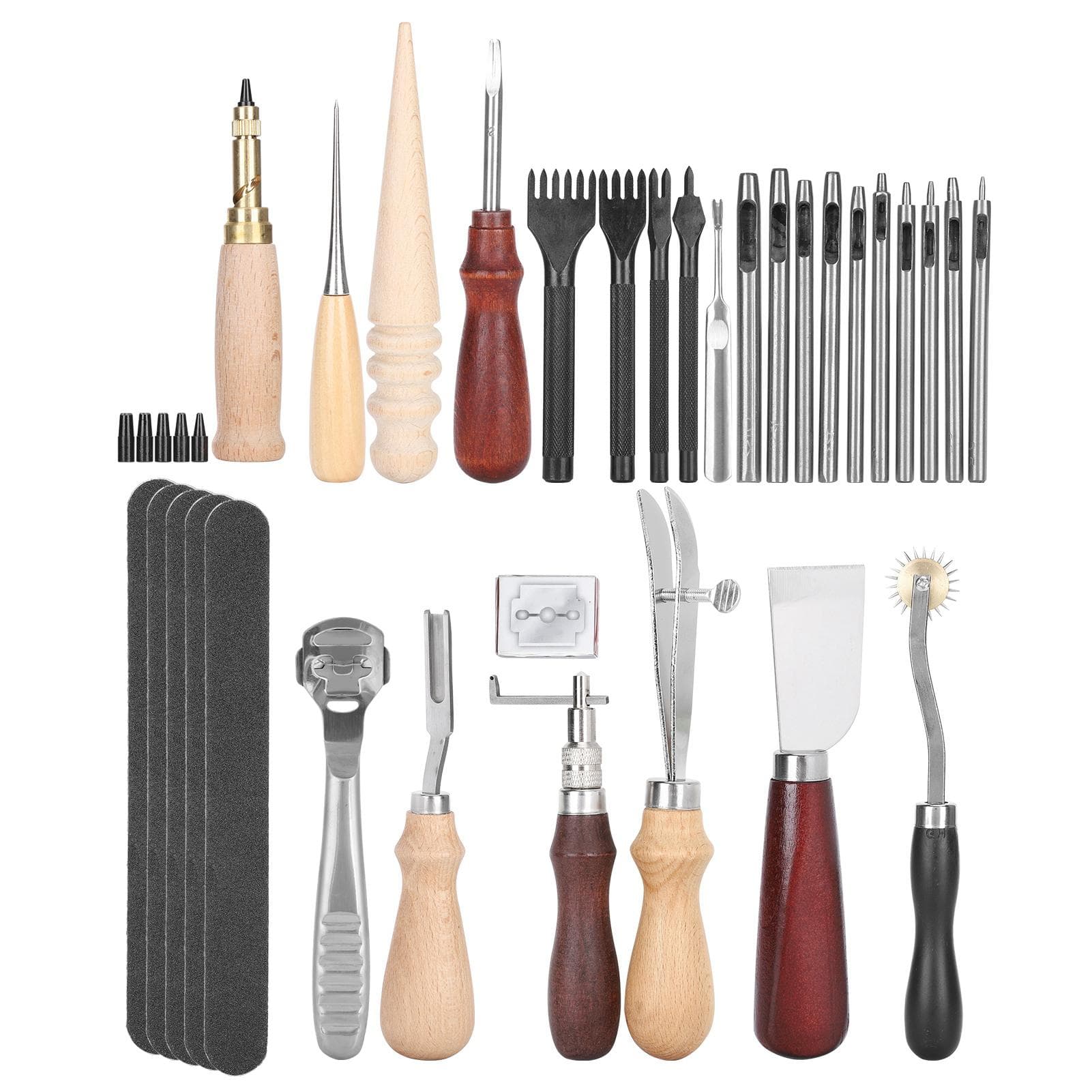 33Pcs Leather Craft Tools Set DIY Leather Carving Stamping Punch Working Accessories