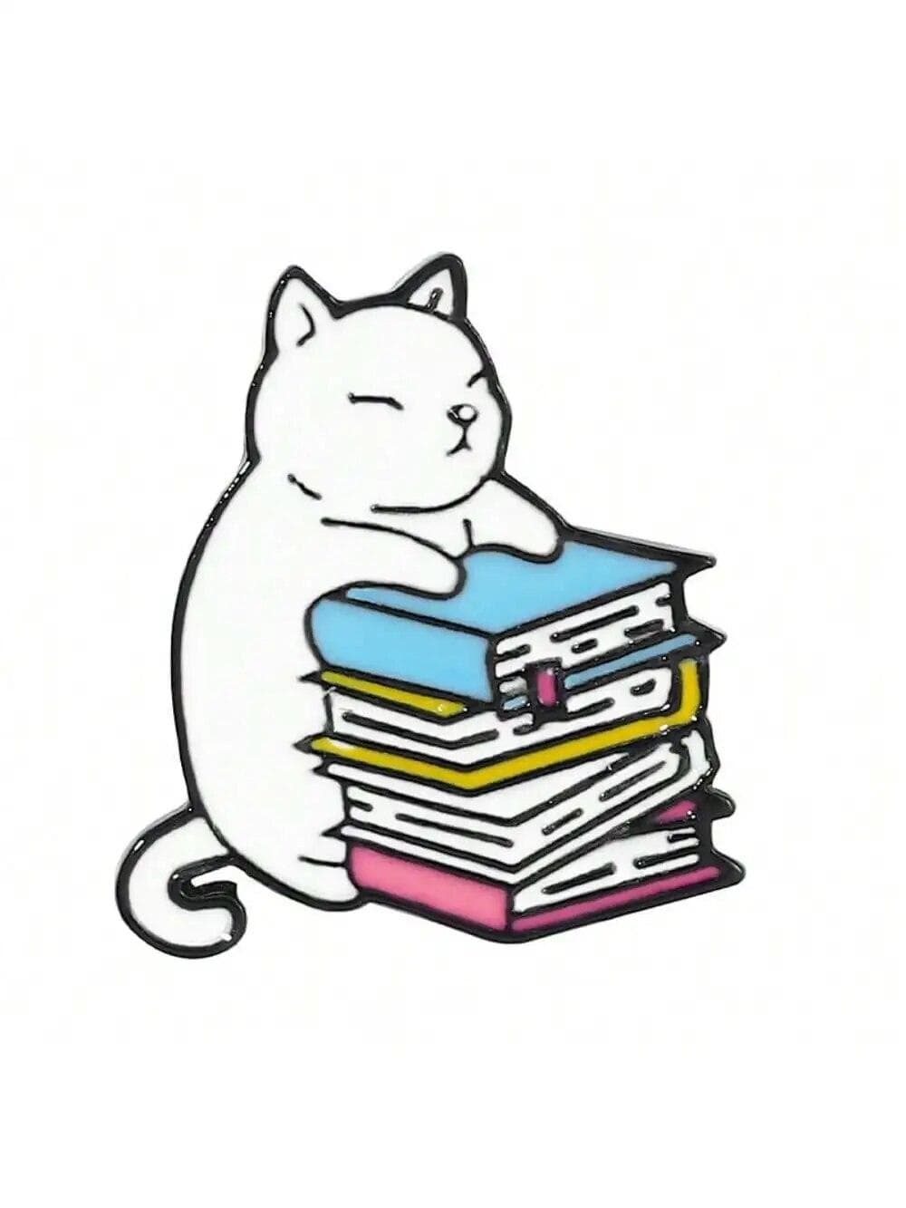 8 Pieces of Children's Creative Cartoon Cute Reading and Learning Cat Brooch Daily Matching Clothes Bags Accessories Badges