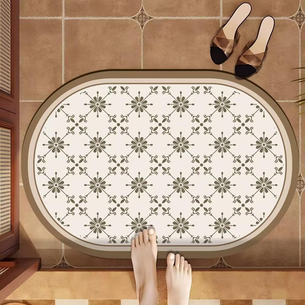 Light Luxurious Diatomaceous Mud Mat Absorbent Non-Slip Cushioning Oval Bath Mat Retro Style Household Carpet 400MMx600MM