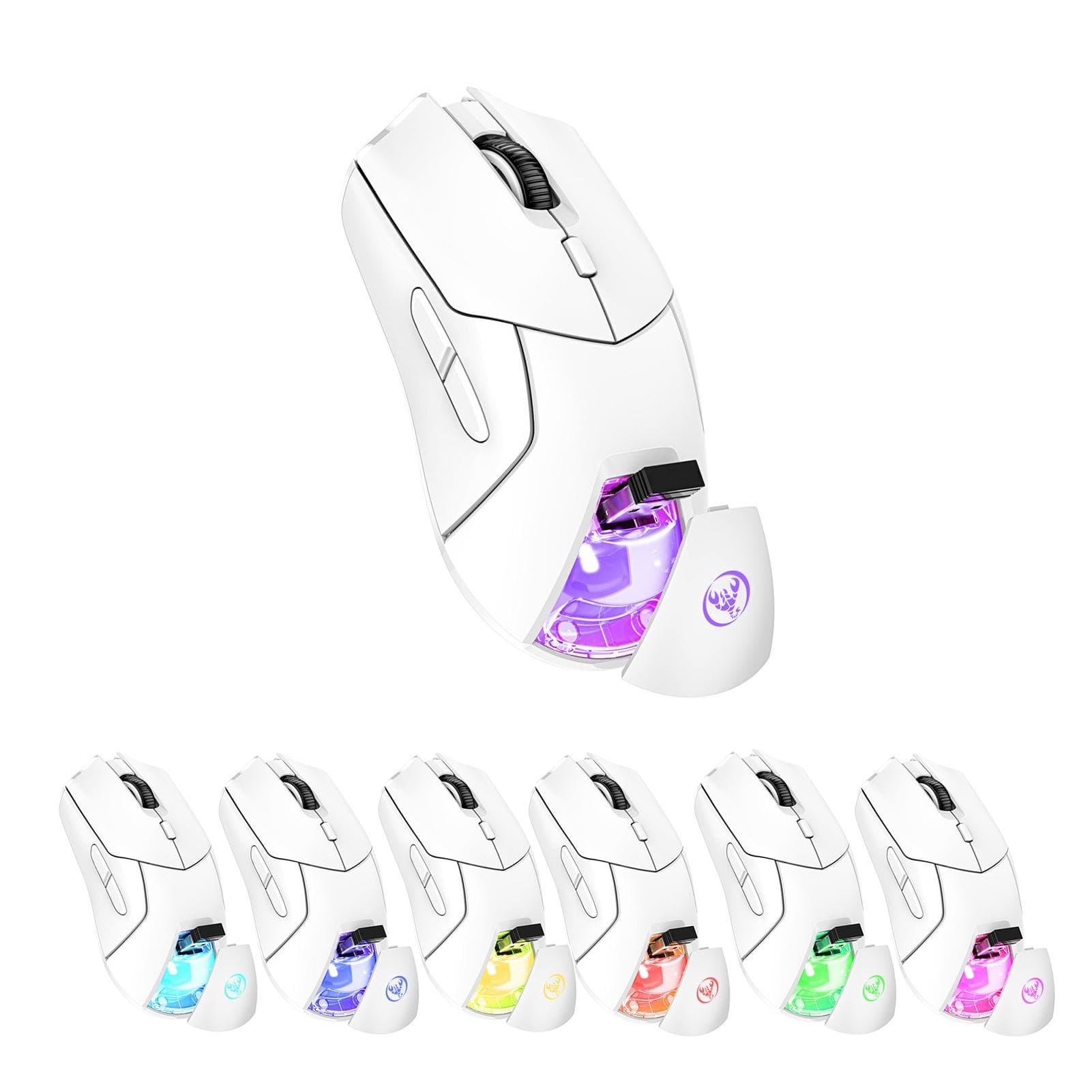 HXSJ T40 T40 Wireless Mouse 2.4G+BT5.1+BT5.1 USB Receiver Triple Modes Mouse with 7 RGB Light white