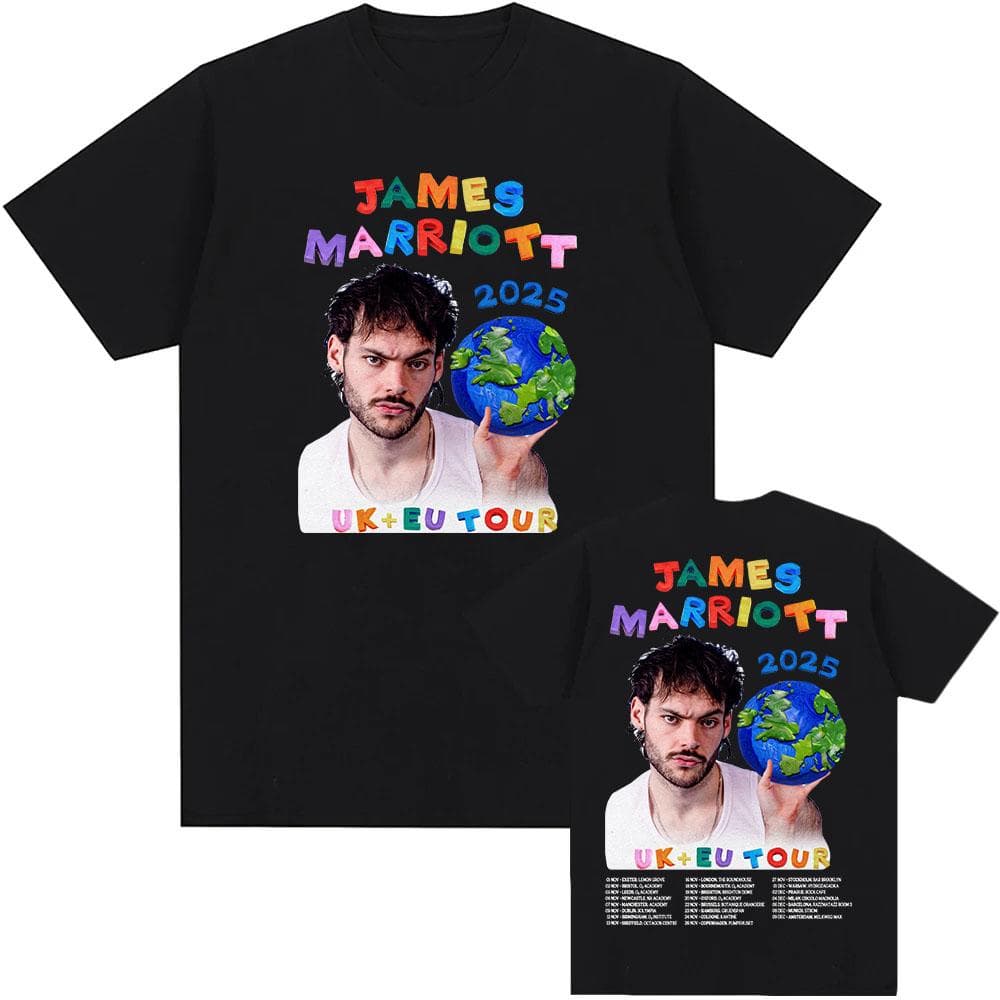 James Marriott UK + EU Tour 2025 T-shirt Summer O-neck Short Sleeve Cotton Tees Fashion Graphic Tshirts Men Women T Shirt Unisex Streetwear XL black