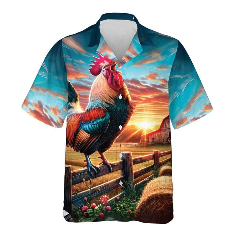 Funny Cartoon Chicken Graphic Shirts For Men Clothes Casual Hawaiian Rooster Beach Shirt Aloha Button Clothing Eggs Short Sleeve XXXL