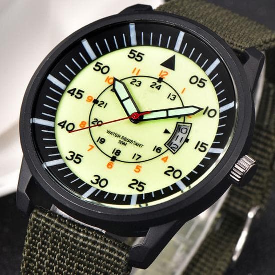 Military Men Stainless Steel Luminous Dial Date Display Luxury Sport Wrist Watch green