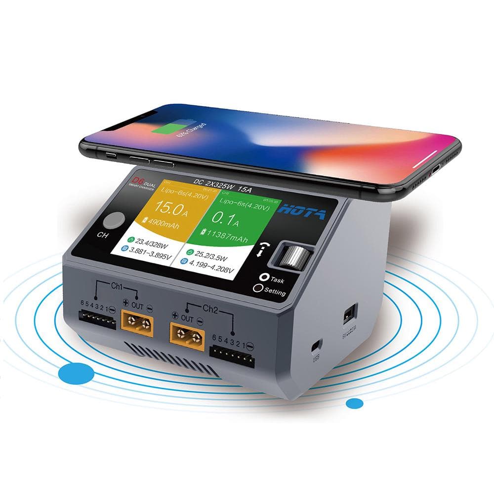 HOTA D6 Dual Channel Smart Charger 2*DC325W 15A for Lipo NiMH Battery Phone Wireless Charging