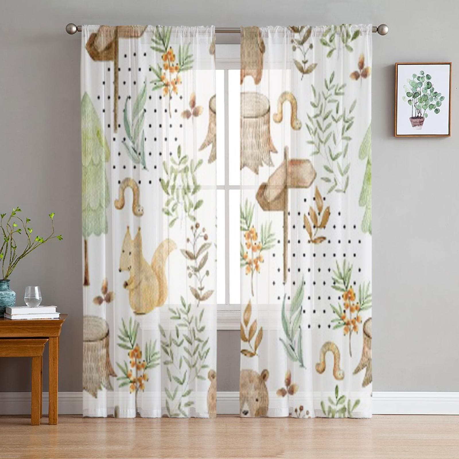 Watercolor Fall Leaf White Sheer Curtains for Living Room Transparent Tulle Window Curtain Bedroom Kitchen Decor Veil Drapes 135W x 114H(cm)
