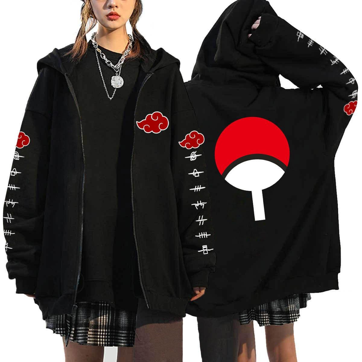 Japanese Anime Naruto Hoodies Men Kawaii Harajuku Manga Graphic Zipper Coats Uchiha Itachi Sasuke Printed Streetwear Sweatshirts Unisex Pullovers Tops M