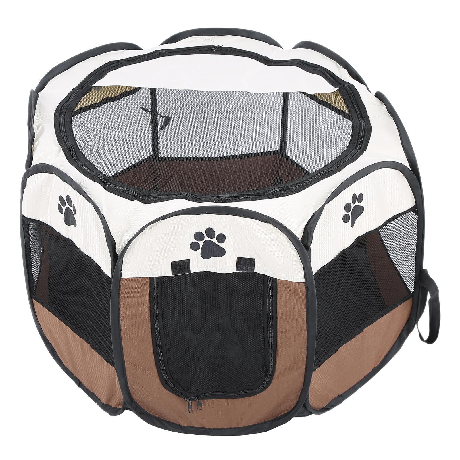 Pet Cat Dog Portable Foldable Cage Exercise & Play Tent Mesh Cover Indoor/Outdoor Use Coffee white
