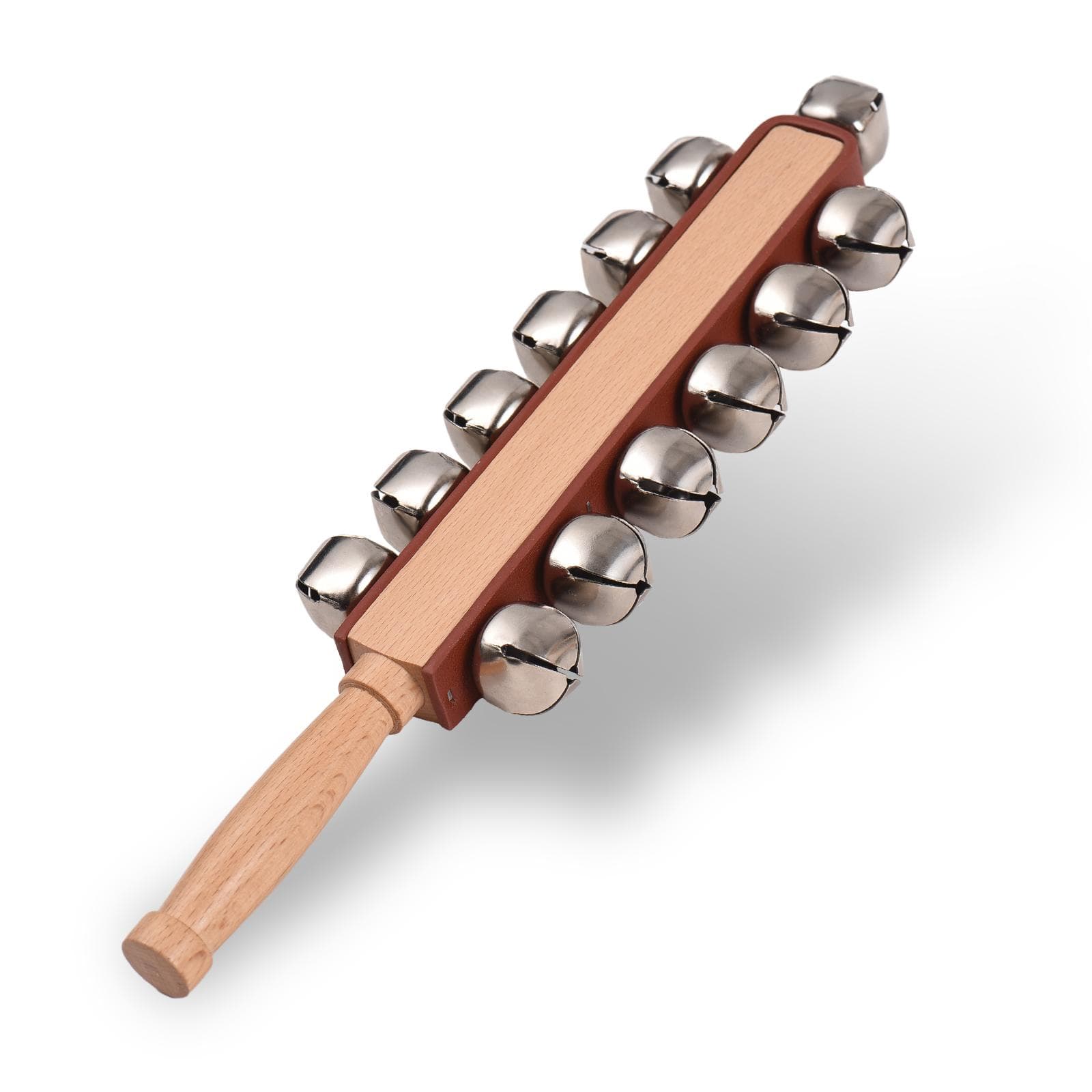 Hand Jingle Bells Hand Sleigh Bells Wooden Shaker Jingle Bells Stick Musical Percussion Instrument red