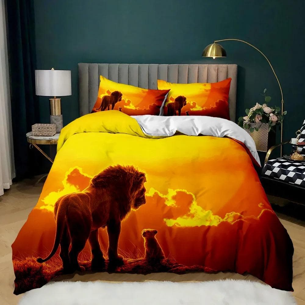 Lion Bedding Animal Duvet Cover Set Queen King Size Lightning Lion Pattern Comforter Cover Polyester Duvet Cover 12 Pillowcases 70x133cm 2pcs