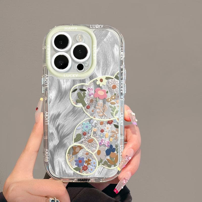 Cartoon Floral Bear Suitable for Apple 16promax Mobile Phone Case Iphone15plus Feather Cream 14/13 Apple 16PROMAX