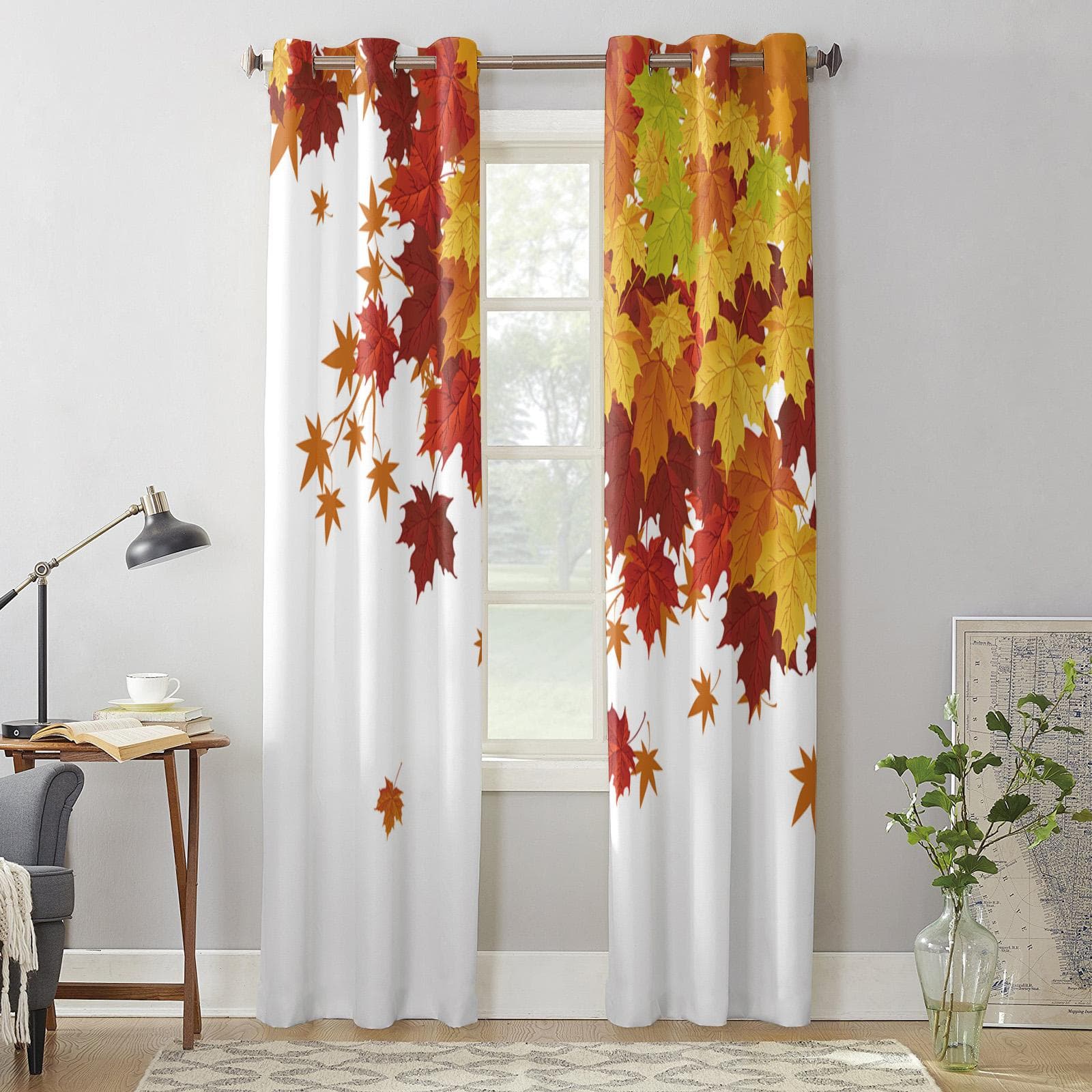Autumn Maple Leaves Gradient Luxury Window Curtain for Living Room Bedroom Home Decor Kitchen for Window Drapes 135W x 60H(cm) x1