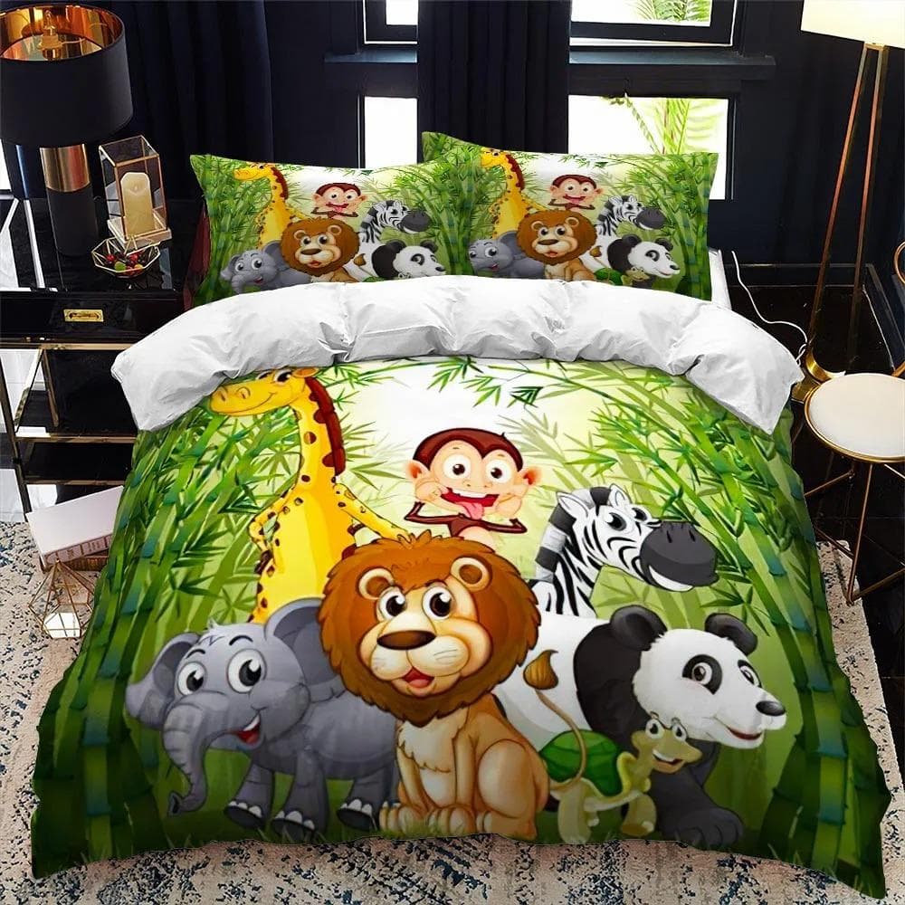 Cartoon Zoo Animal Bedding Set Boys Girls Twin Queen Size Duvet Cover Pillowcase Bed Kids Adult Fashion Home Textileextile AU Queen 210x210cm