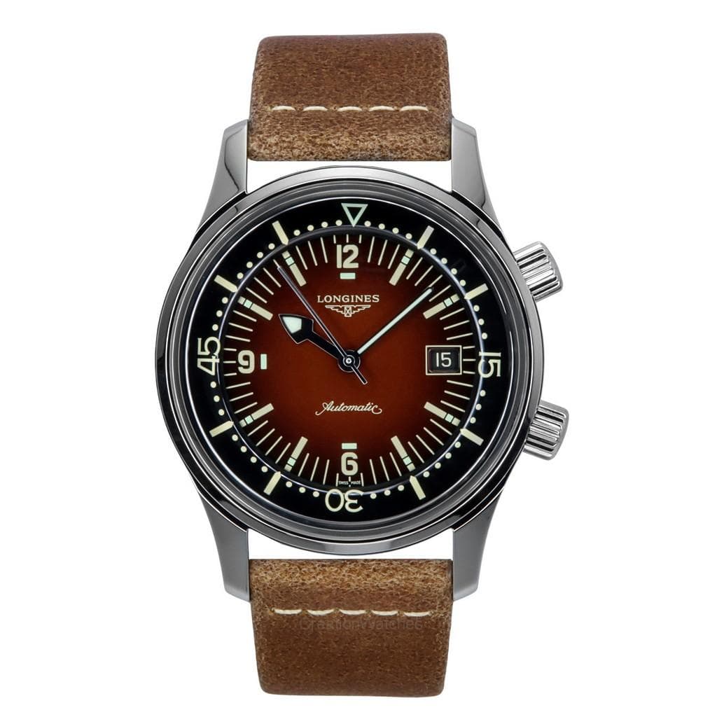 Longines Legend Diver Leather Strap Brown Dial Automatic L3.774.4.60.2 300M Men's Watch brown