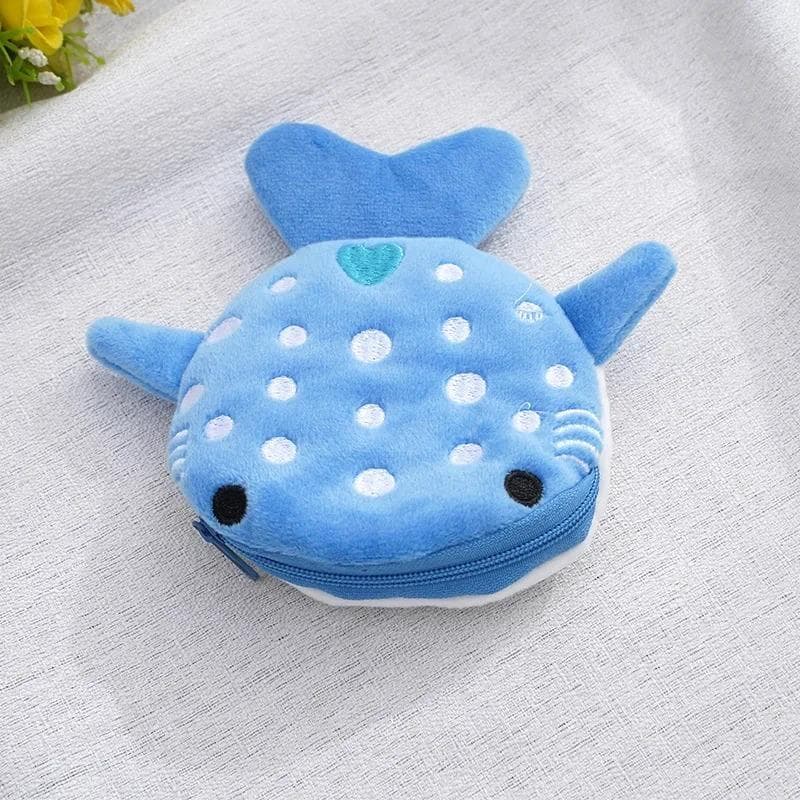 Fashion Cute Blue Shark Mini Whales Coin Purse Plush Zipper Coin Wallet Designer Women's Small Change Bag Key Earphone Pouch blue