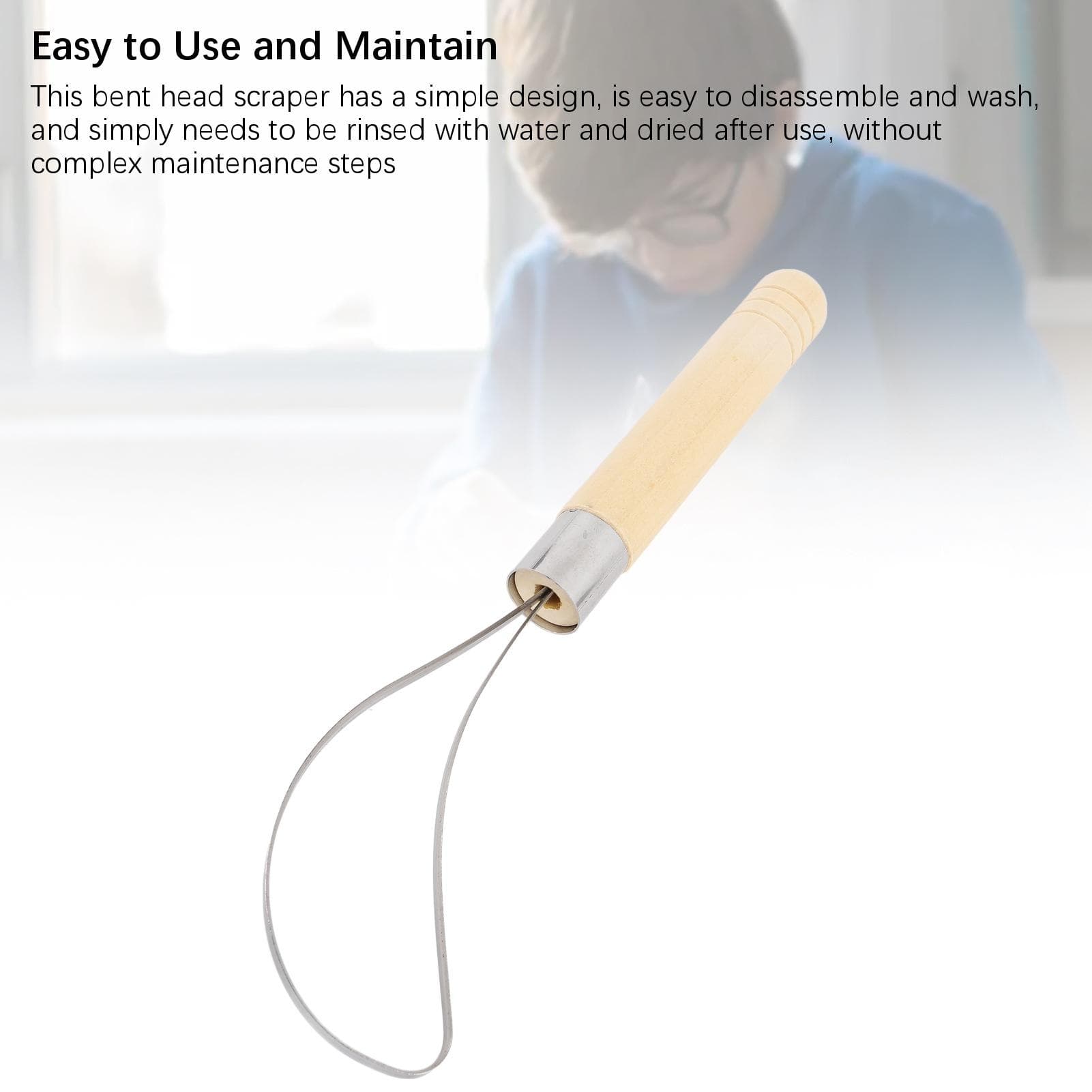 Bent Head Scraper Coconut Meat Remover Wooden Handle Stainless Steel Loop Pottery Sculpting Tool