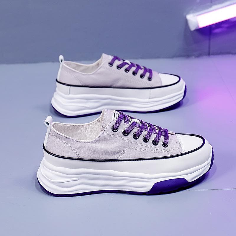 Spring New Thick-soled Canvas Shoes Women's Korean Version Breathable Round Toe Casual Shoes Students All-match Sports Shoes 40