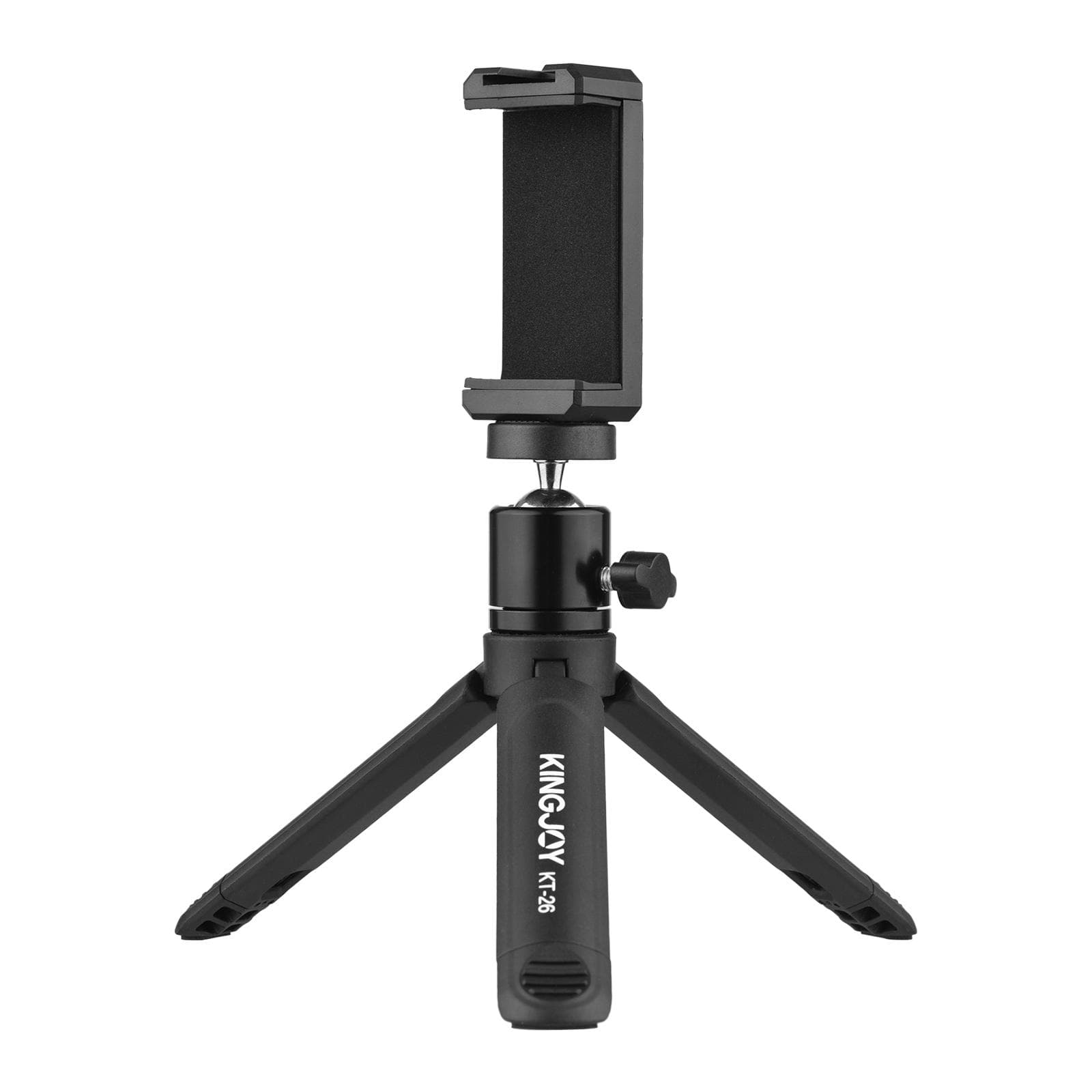 KINGJOY KT-26 Mini Desktop Tripod Rotatable Ball Head with Extendable Cold Shoe Phone Clip 1/4 Inch black
