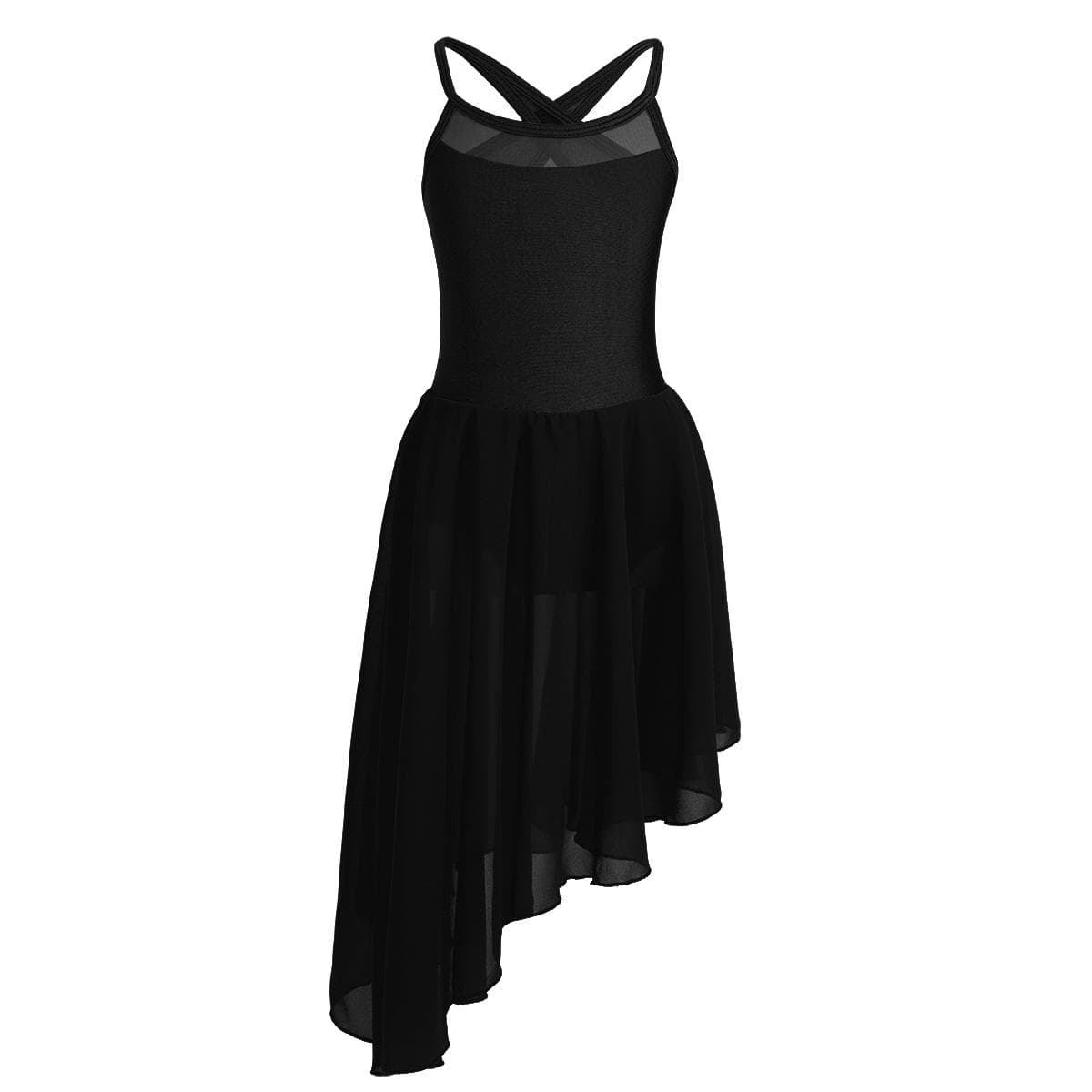 Kids Girls Sleeveless Cutout Back Lyrical Contemporary Dance Leotard Dress Latin Dance Costume 11-12 Years black