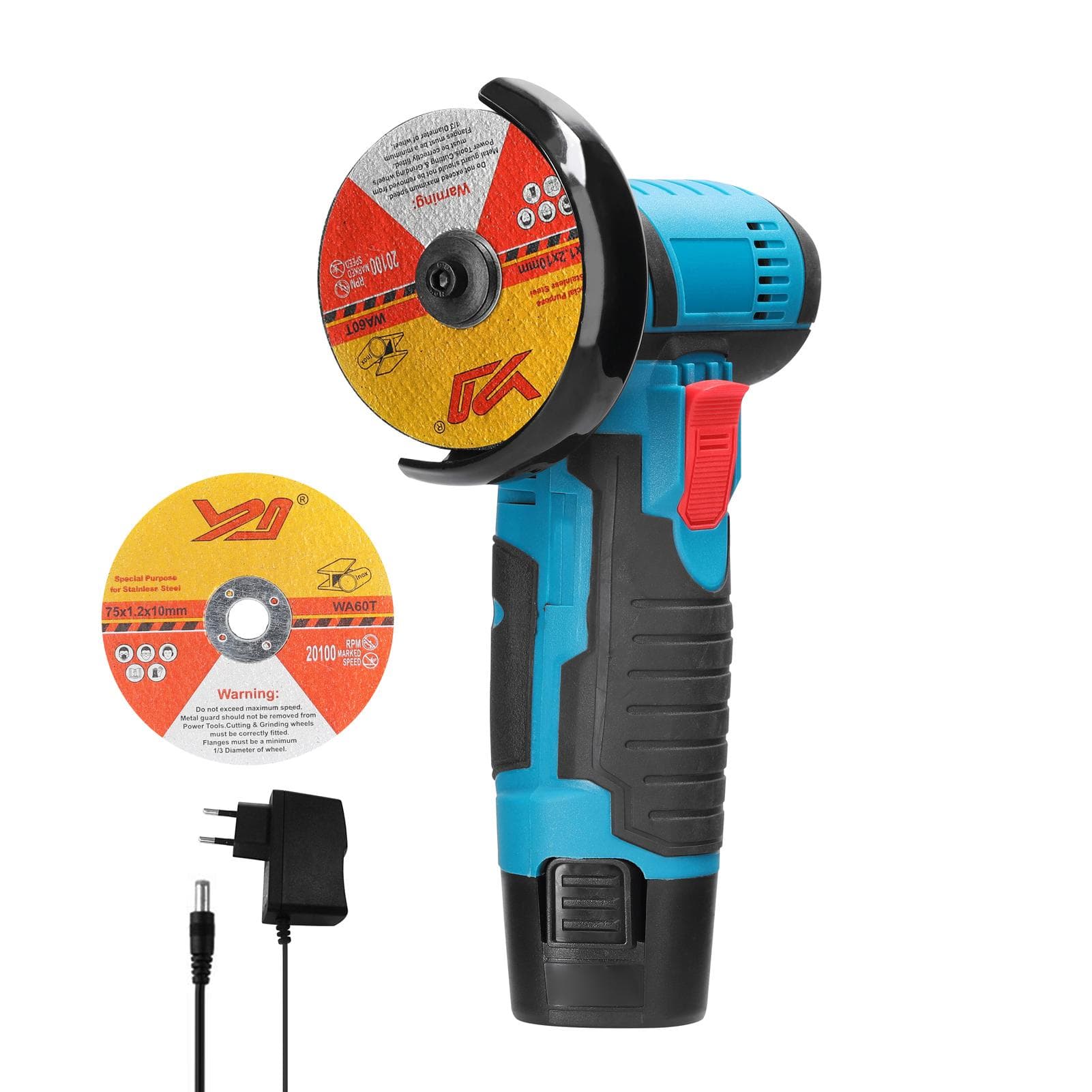 12 V Angle Grinder Handheld Portable Electric Grinder Machine Ceramic Tile Wood Multi-function EU adapter&1 battery