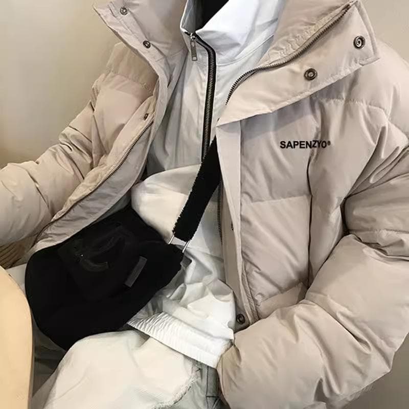 Men's Winter Japanese Cotton-padded Coat, Warm and Thickened Student Bread Coat, Korean Style Loose and Handsome Cotton-padded Jacket 2XL beige