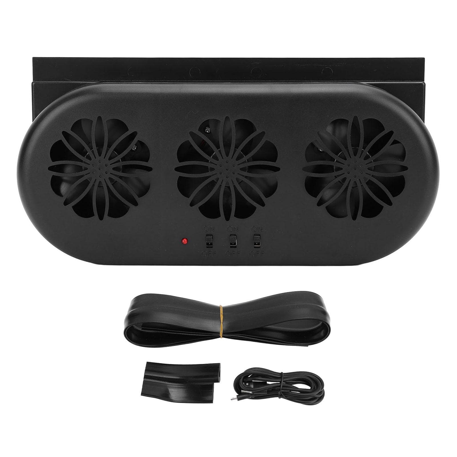Solar Powered Car Exhaust Fan 5000RPM Air Circulation Vehicle Cooling Vent Fan with USB Interface black