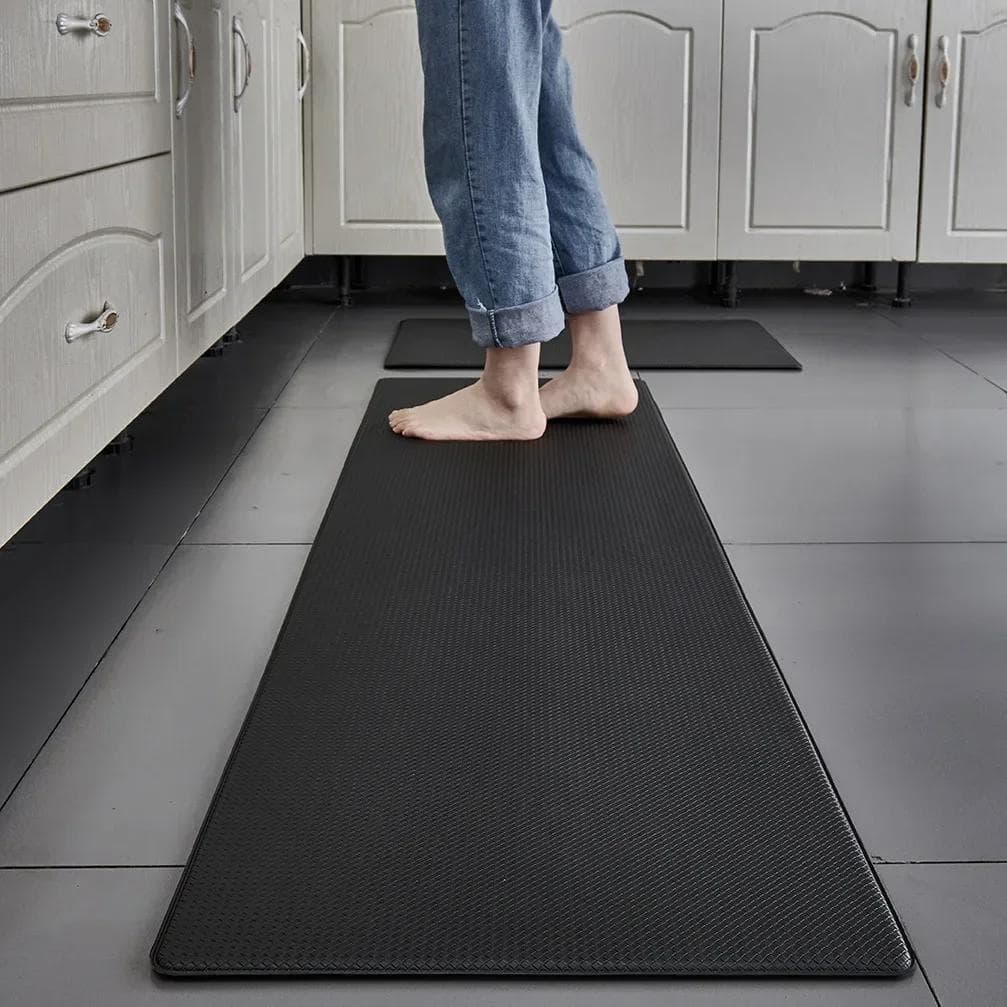 PVC Washable Kitchen Mat Gray Vinyl Non-slip Carpet Waterproof Oilproof Long Rug For Floor Balcony Laundry Room Entrance Doormat 45x150cm