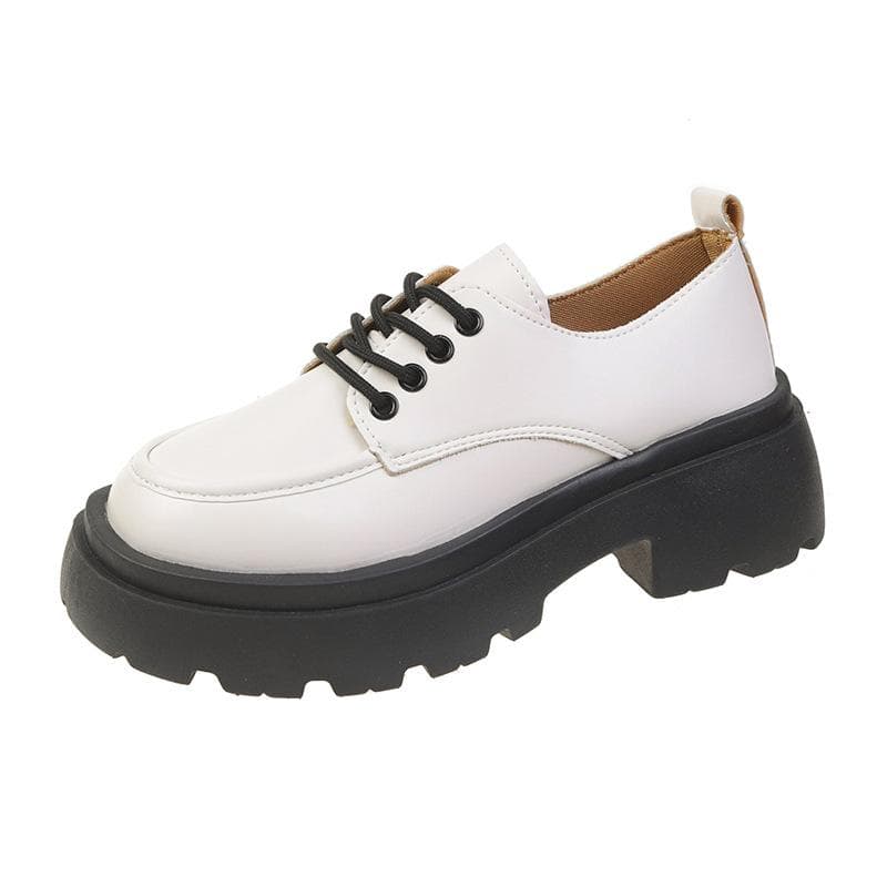 New British Style Thick-soled Lace-up Small Leather Shoes Women's Jk Thick-heeled Loafers Student Muffin Ladies' Single Shoes 35 beige