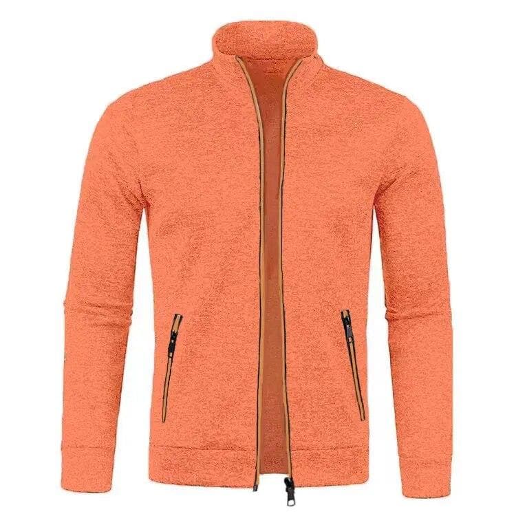 2024 Autumn Winter New Solid Color Long Sleeve Knitting Cardigan Man Casual Loose Comfortable Zipper Pockets All-match Outwear XXXL orange