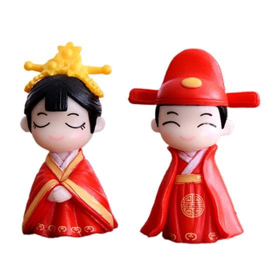 2Pcs Couple Statues Costume Desktop Chinese Style Festive Ancient Wedding Bridegroom Bride Figurines Home Decoration