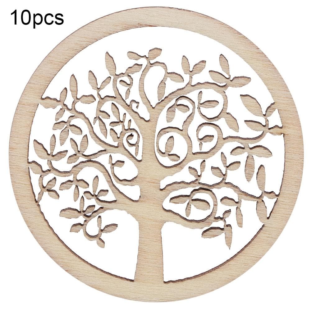 10PCS Round Tree Pattern Natural Color DIY Wood Craft Handwork Scrapbooking Home Decoration