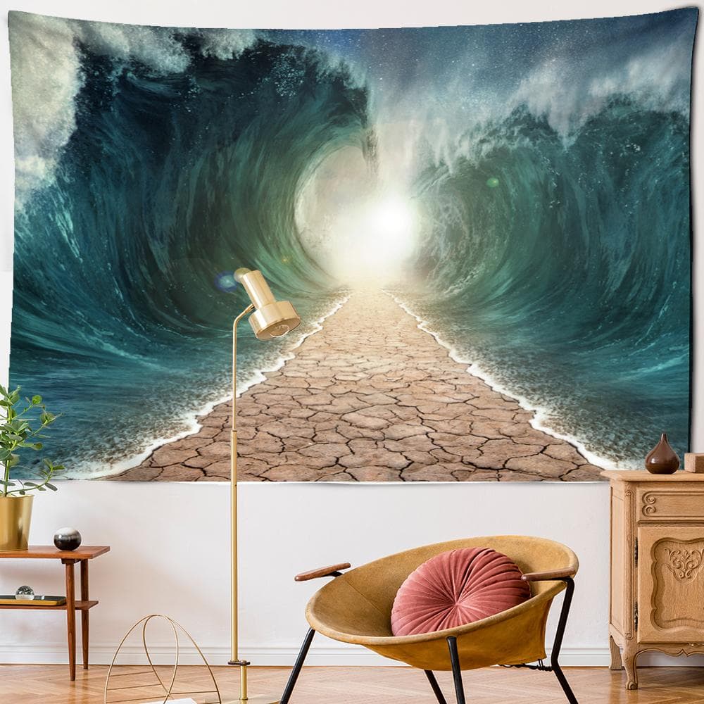 Wave Sunshine Tapestry Wall Hanging Natural Scenery Beach Path Bohemian Bedroom Art Bedspread Home Decor 95x70CM
