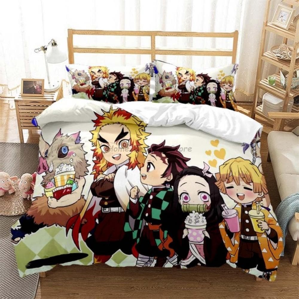 Anime Demon Slayer Bedding Set Japanese Cartoon Bed Linen 200x220 Teens Girls Twin Single Queen King Full Duvet Cover Sets AU Single140x210cm
