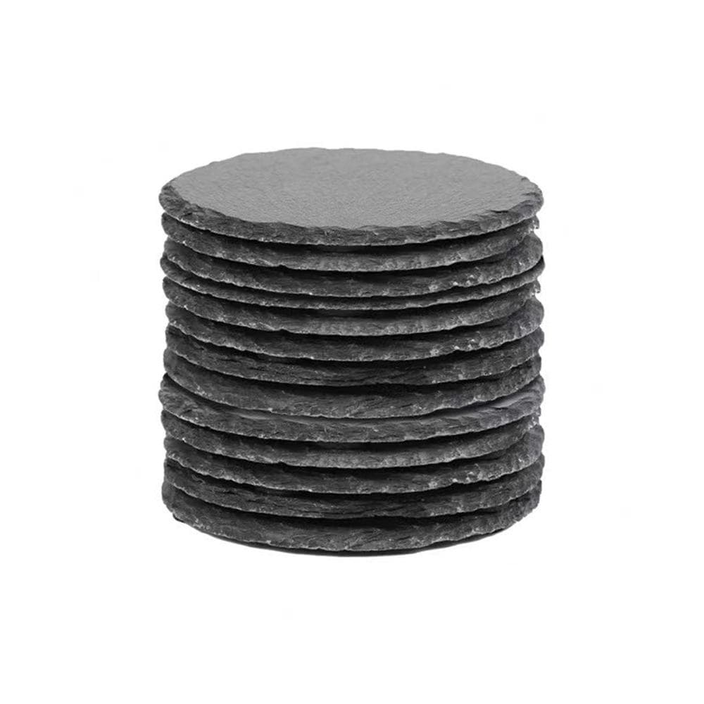 10Pcs Natural Slate Drink Coasters Round Black Stone Insulation Cup Coaster for Coffee Table, Home black