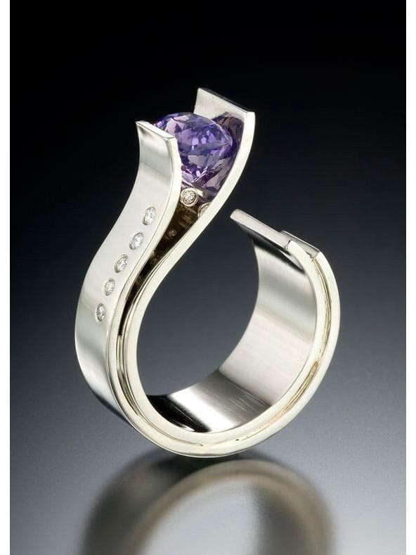 Sanjie Women's Modern Two-Tone Amethyst Diamond Ring Size 7 diamond/amethyst