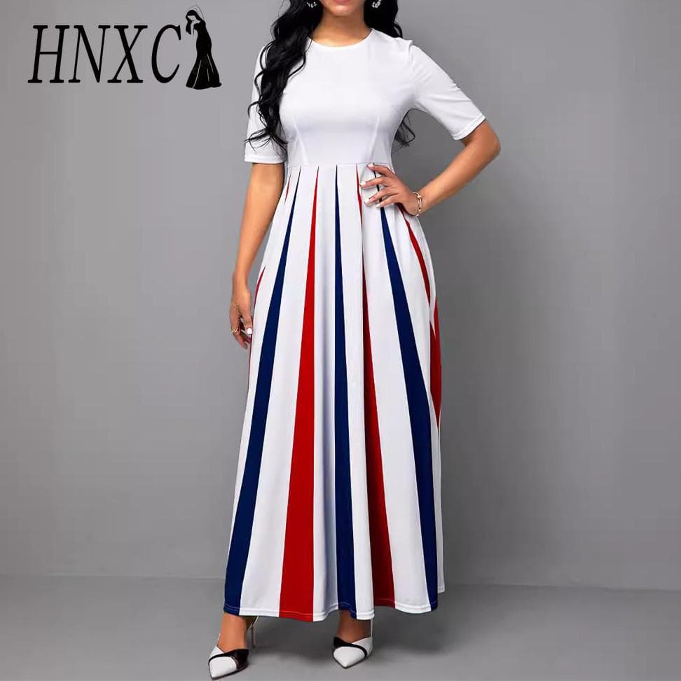 HNXC Women's Fashion Summer Spring Short Sleeve O-Neck  Casual Dresses XXXXXL white
