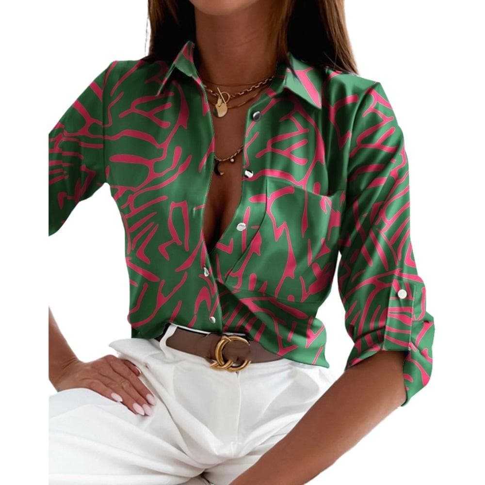 GMXIA Women's Fashion Casual Summer Long Sleeve POLO-Neck Blouses & Shirts M