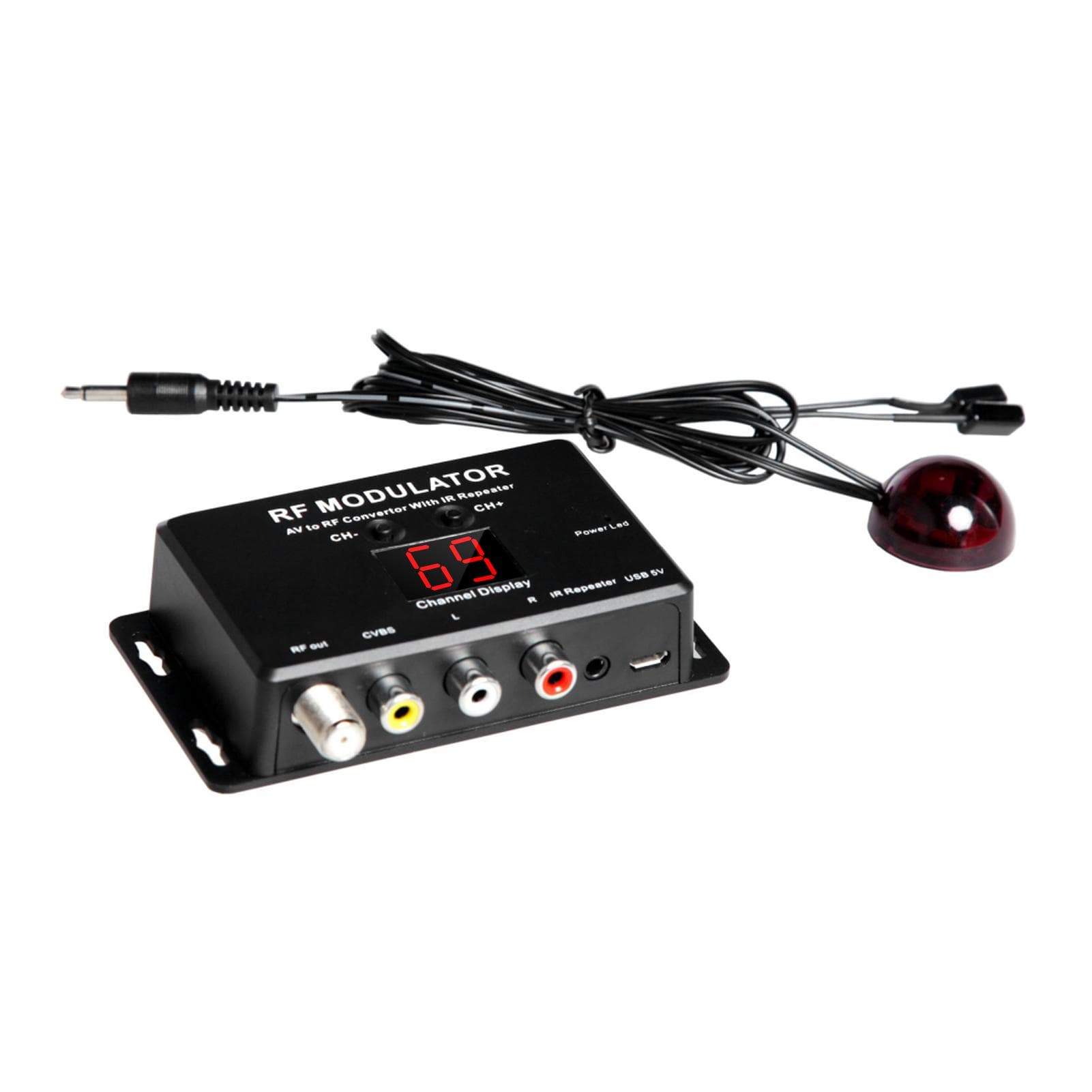 M60IR RF Modulator with IR Repeater AV to RF Converter with IR Repeater black