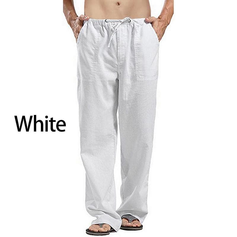 Men's Cotton Linen Pants Loose Cool Casual Long Pants Elastic Waist Long Pant Casual Large Size Streetwear Lightweight Trousers XXL white
