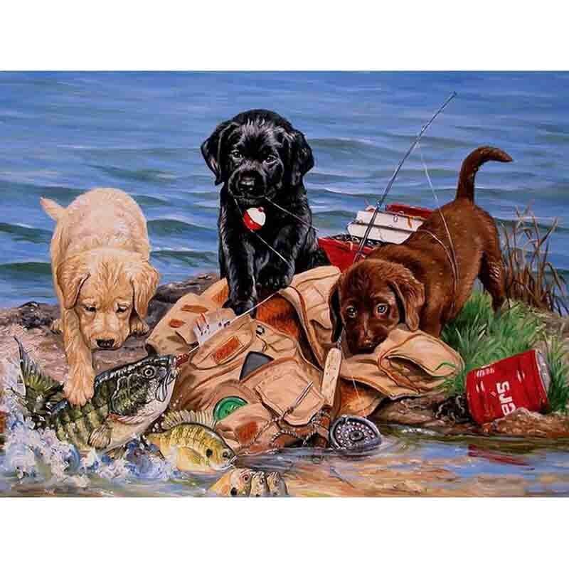 Diamond Painting Cross Stitch Full Round Drill Dog outing Diamond Embroidery 20X30CM