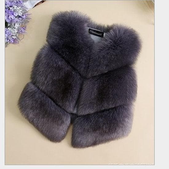 Autumn Winter Thick Warm Faux Fox Fur Vest Women High Quality Fashion V-Neck Short Fur Coat Female Fur Waistcoat M dark grey