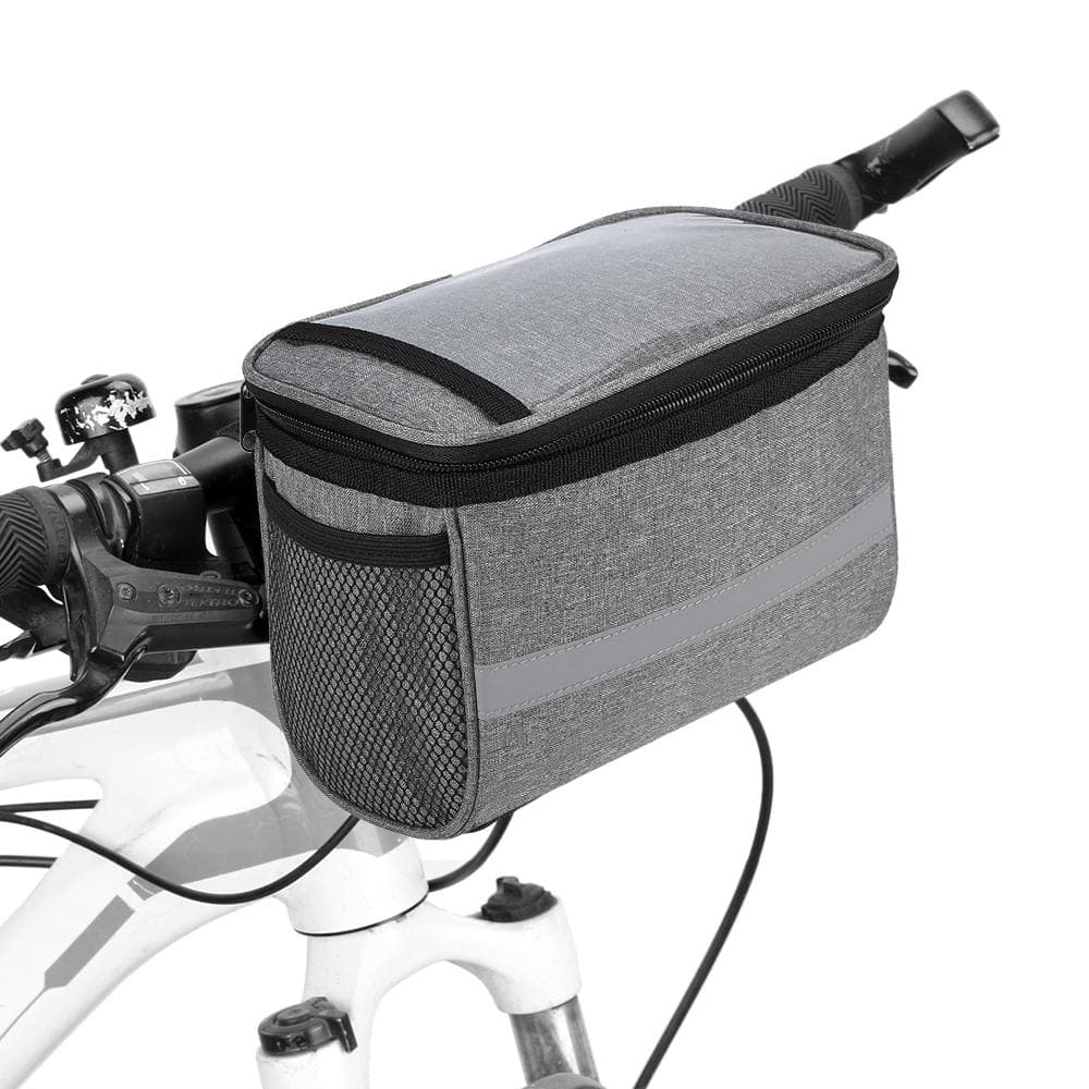 Cycling Bike Bicycle Insulated Front Bag MTB Bike Handlebar Bag Basket Pannier Cooler Bag with Reflective Strip grey