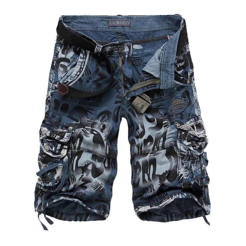 Men's Loose Casual Work Clothes Camouflage Shorts Multi-pocket Five-point Pants 5XL blue