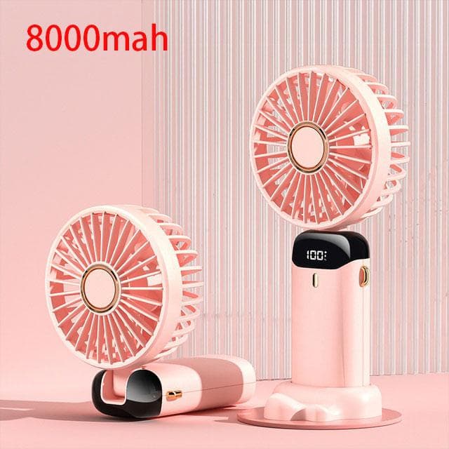 5000/8000mAh Portable Fan with Smart LED Digital Display 5 Speed Adjustable USB Rechargeable Mini Handheld Neck Fan 8000mah pink