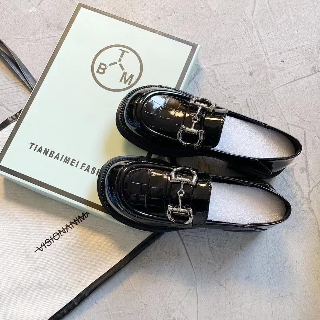 Loafers Women's Spring Cowhide Soft Sole Comfortable Casual Retro Fashion Korean Simple Peas Shoes 39 black