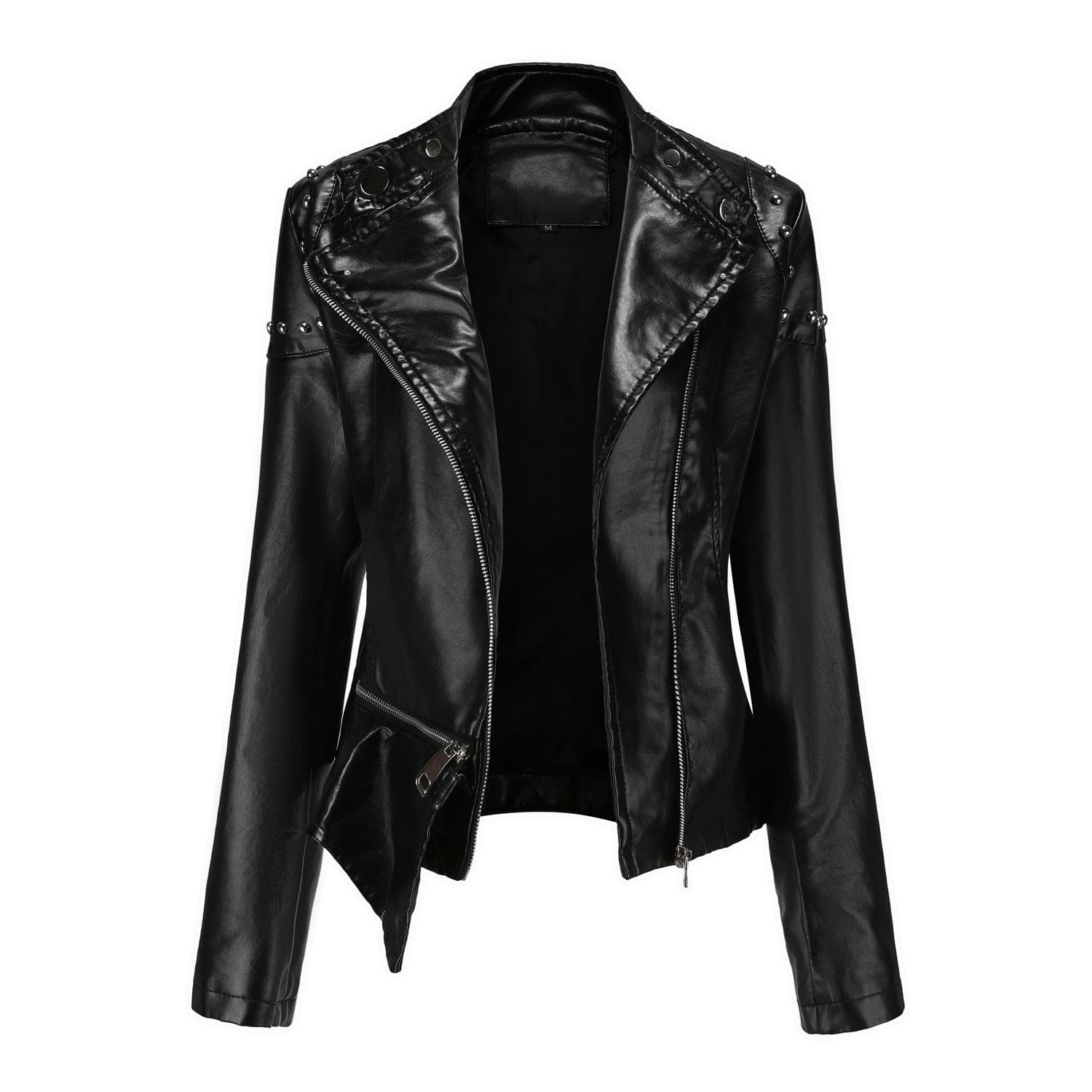 New Rivet Fashion Stand Collar Leather Coat Women's Solid Color Jacket Women's Spring and Autumn Coat Women's Rivet Leather Coat XL black