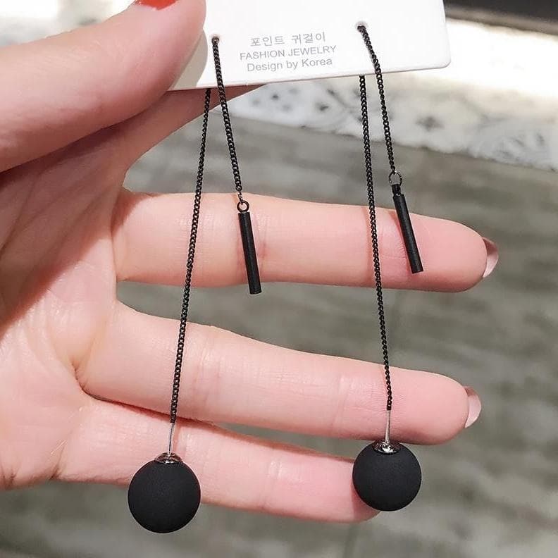 New Long Tassels Black Joker Contracted Metal Ball Drop Earrings Women Temperament Weddings Jewelry Gift black