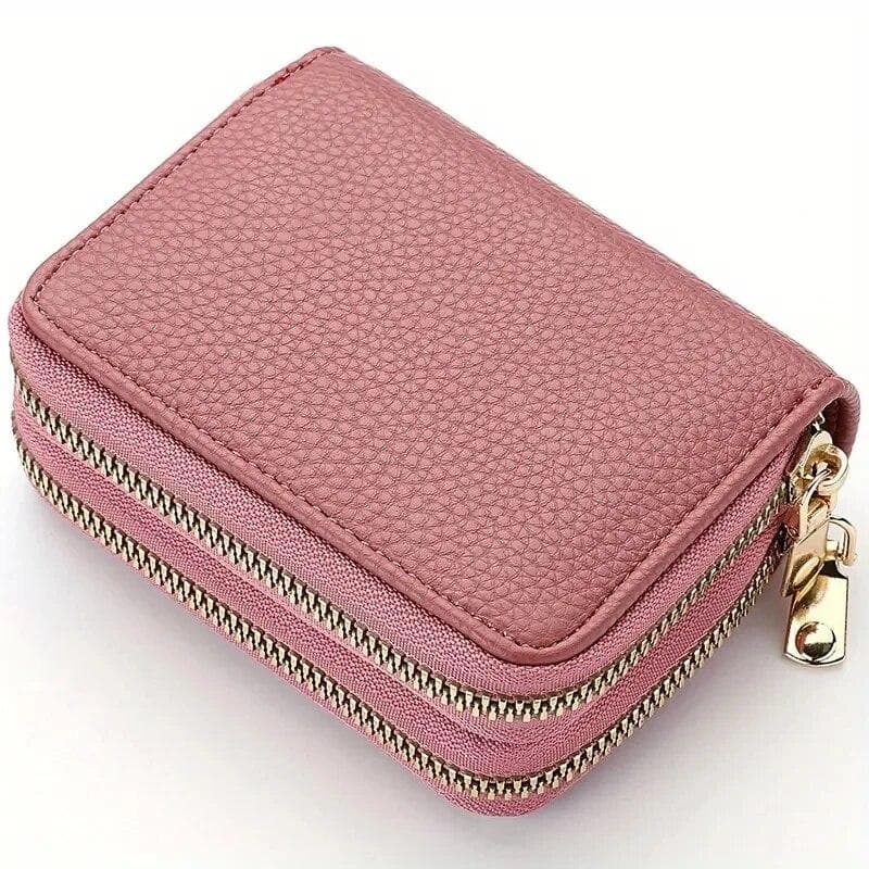 Women's Double Zipper Wallet Fashion Short Credit Card Holder With Large Capacity Coin Purse dark pink