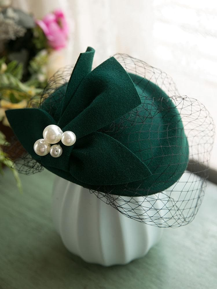 Pure Wool Felt Fascinator Wedding Hat Pillbox Hat for Women Cocktail Party Vintage Lady winter Solid Beret Hat Hostesses Cap diameter 17cm
